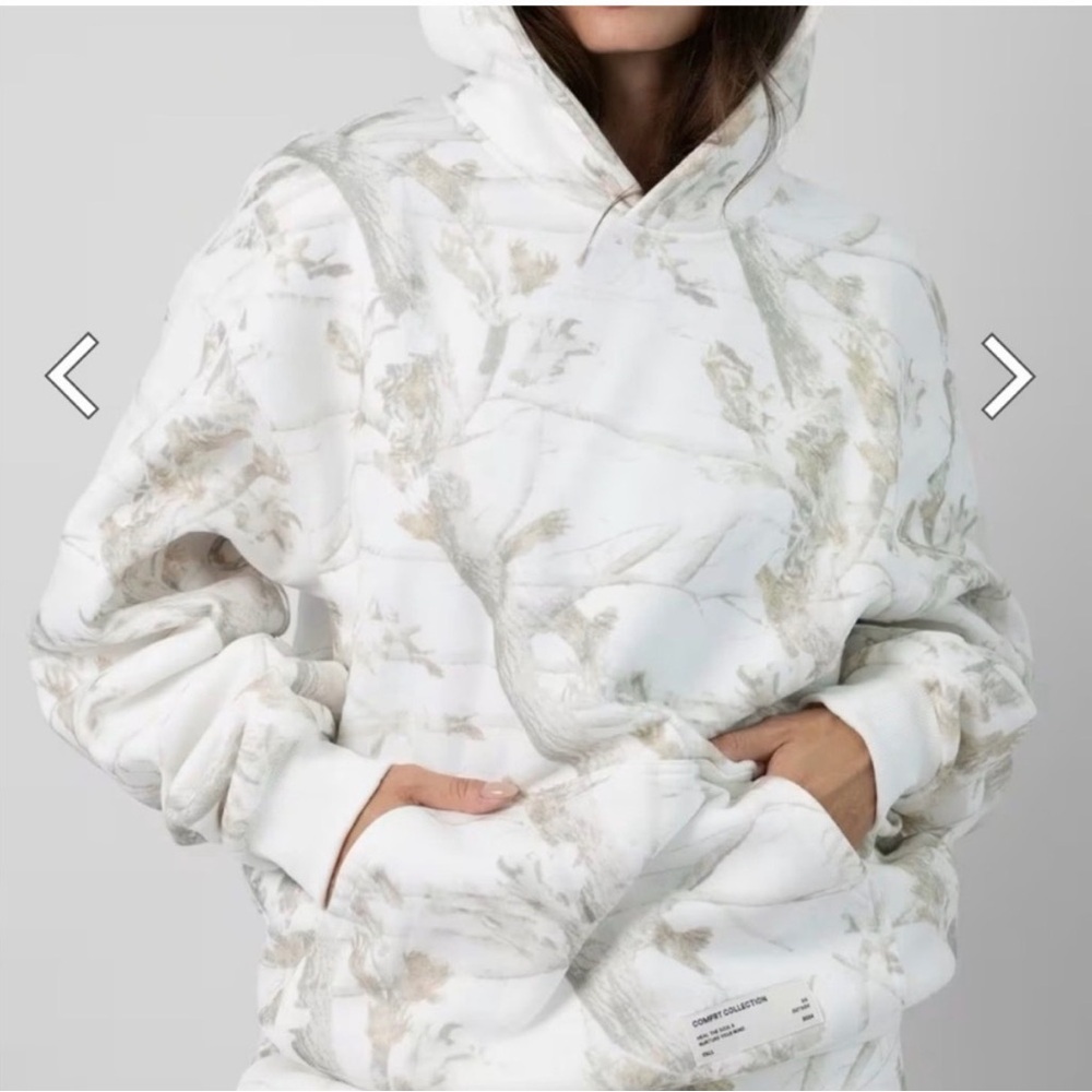 Women's White Camo Hoodie with Subtle Beige Accents